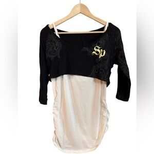Mixit Black and Cream Top with Gold Accent